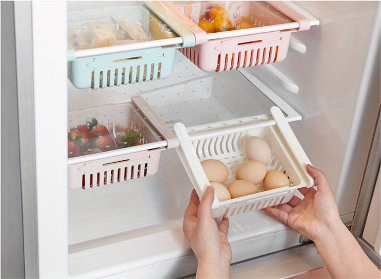 telescopic refrigerator storage basket drawer type rack for fresh keeping and freezer storage details 4