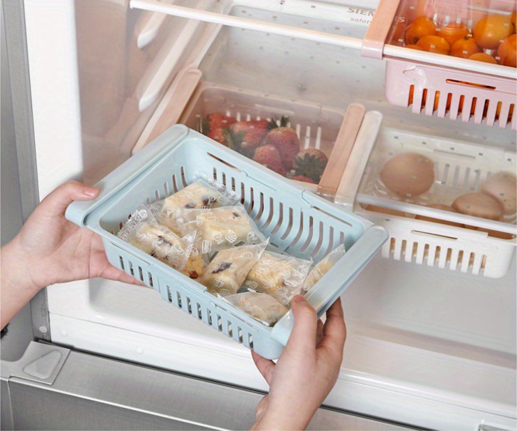 telescopic refrigerator storage basket drawer type rack for fresh keeping and freezer storage details 5