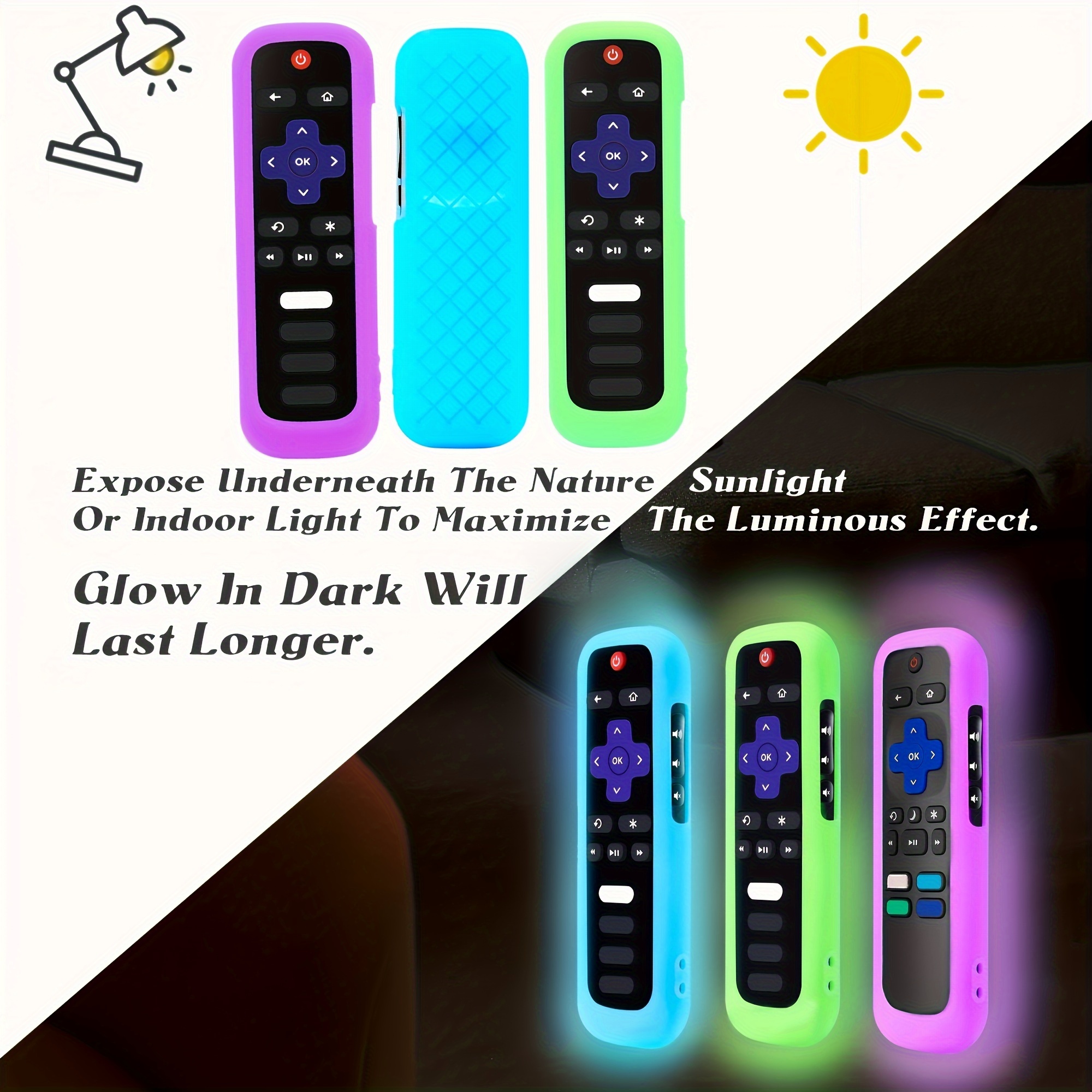 glow in the dark remote cover for roku tv remote control universal silicone sleeve case for tcl for hisense for roku tv streaming stick 4k 4k voice remote details 5