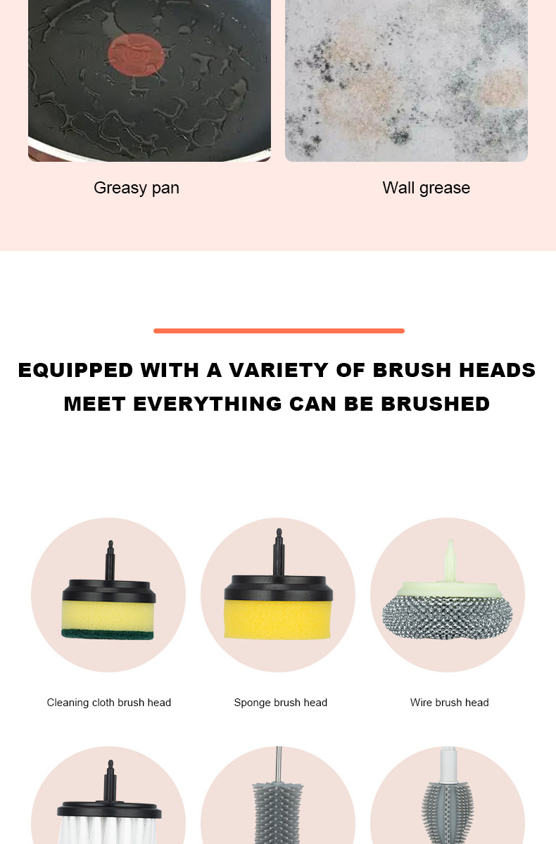 1pc electric spin scrubber cordless electric cleaning kitchenware brush spinning scrub brush for home kitchen pots dishes details 4