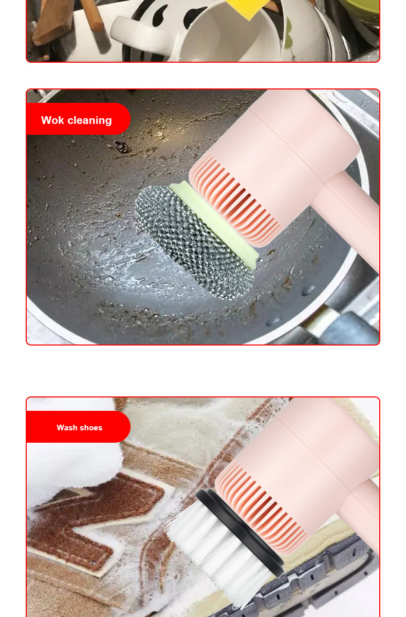 1pc electric spin scrubber cordless electric cleaning kitchenware brush spinning scrub brush for home kitchen pots dishes details 6