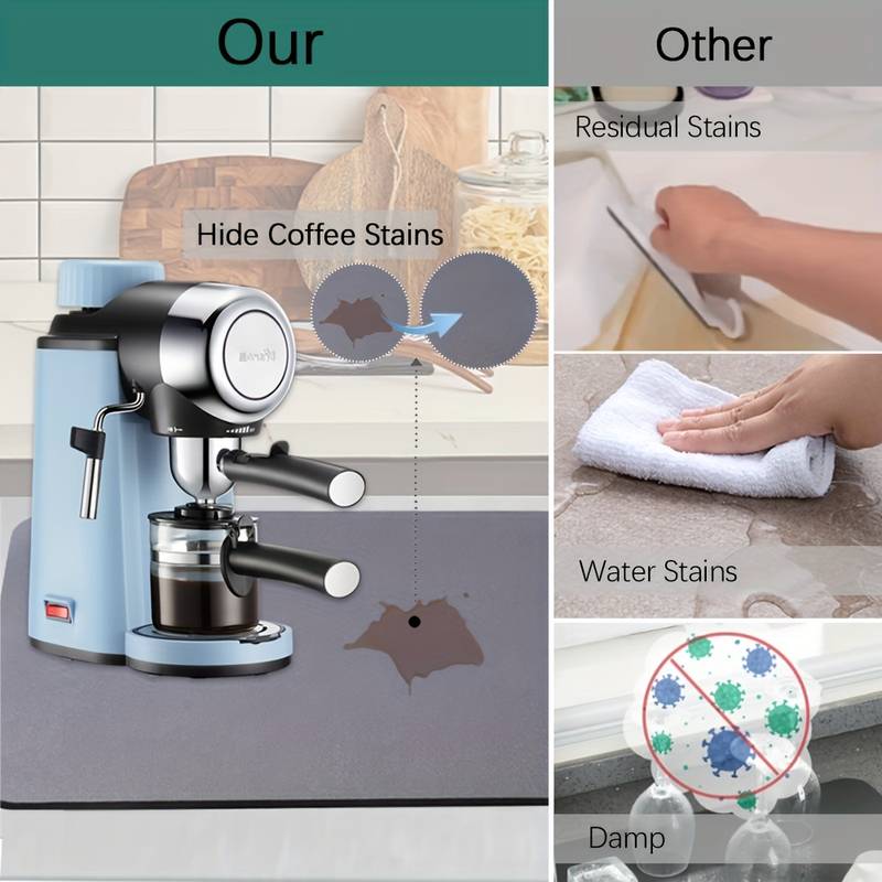 1pc coffee mat coffee bar accessories kitchen counter water absorbing tableware drying mat coffee machine coffee pot water cup mat details 7