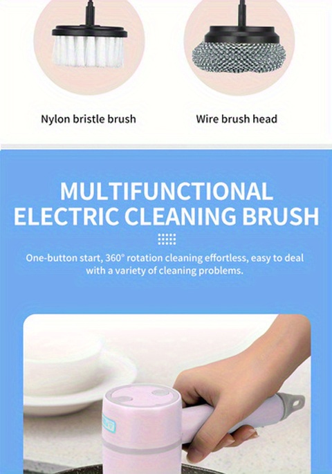 multi functional electric cleaning brush with large 1200mah power for kitchen bathroom shoes automatic handheld charging steel wire bristles and bowl brush benefits details 5