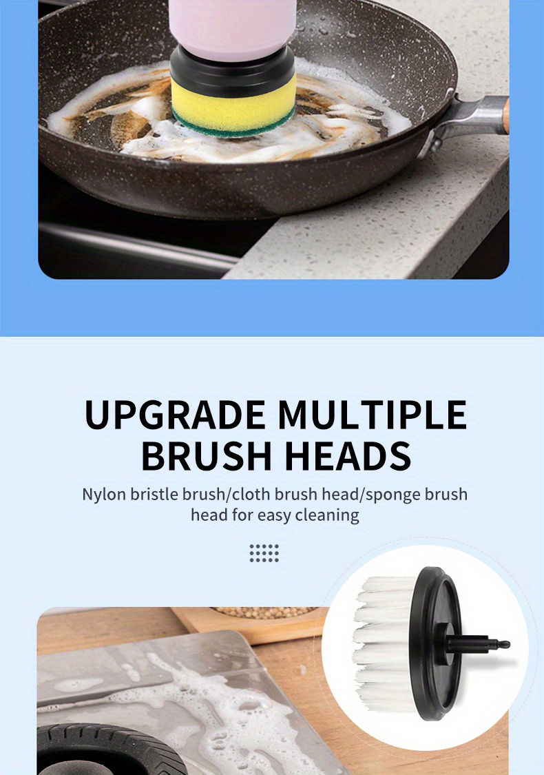 multi functional electric cleaning brush with large 1200mah power for kitchen bathroom shoes automatic handheld charging steel wire bristles and bowl brush benefits details 6