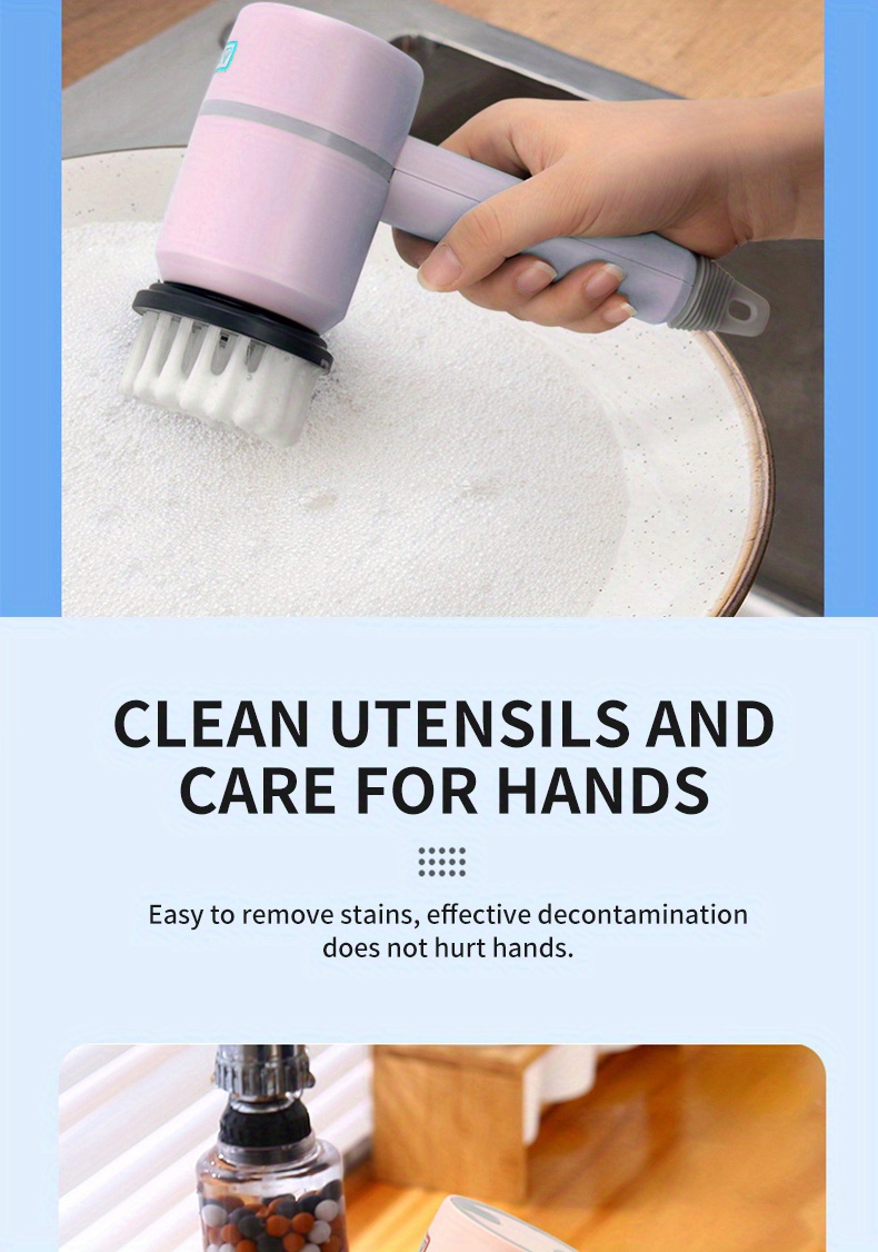 multi functional electric cleaning brush with large 1200mah power for kitchen bathroom shoes automatic handheld charging steel wire bristles and bowl brush benefits details 12