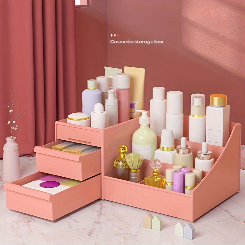 1pc makeup organizer with drawers countertop cosmetic storage box makeup organizer storage box cute bedroom bathroom organizer drawers countertop for women and girls details 1