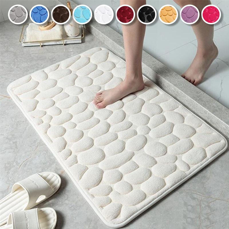 1pc cobblestone pattern bath rug soft non slip quick dry bath mat water absorbent shower carpet for home bathroom bathroom accessories bathroom decor bathroom decorations details 1