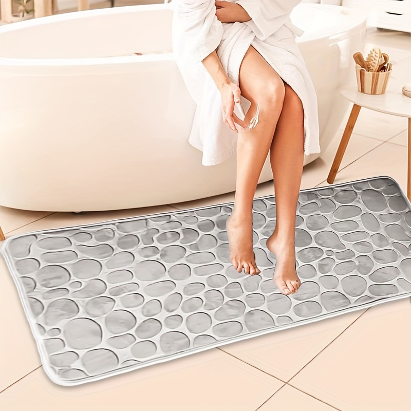 1pc cobblestone pattern bath rug soft non slip quick dry bath mat water absorbent shower carpet for home bathroom bathroom accessories bathroom decor bathroom decorations details 6