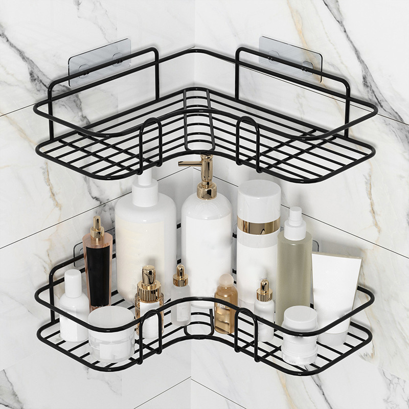 1pc 2pcs punch free corner shelf bathroom rack shelf bathroom toilet seamless wall mounted tripod storage rack details 0