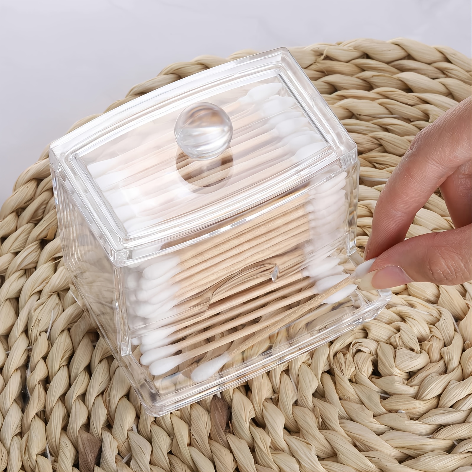 1pc transparent acrylic cotton swab storage jar organize and store cotton pads in style details 5