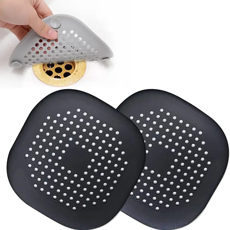 2pc drain hair catcher with suction cup durable silicone square drain cover for shower anti sink clogging floor cover shower drain hair outlet filter for bathroom tub and kitchen bathroom tools details 5