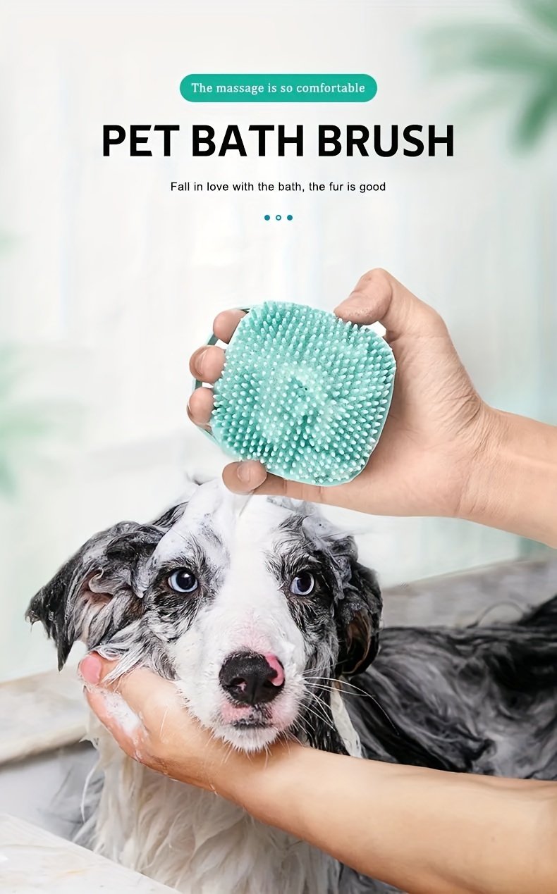 pet shampoo brush silicone massage rubber bath comb with shampoo storage for dog cat grooming tool details 0