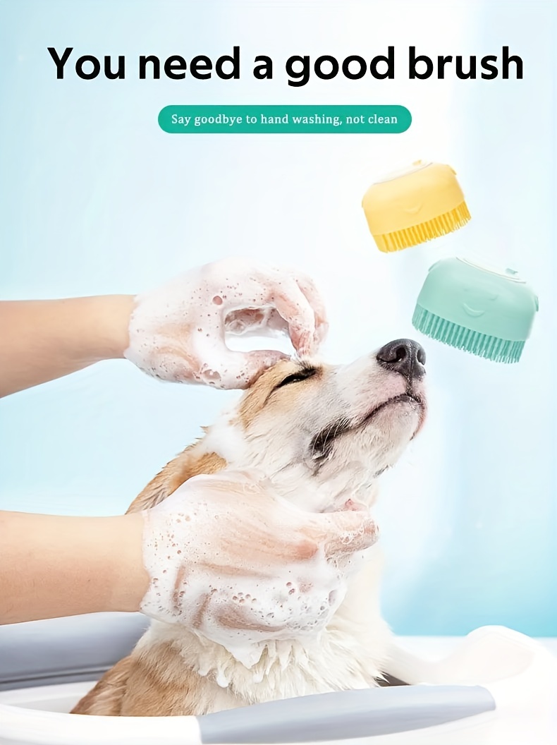 pet shampoo brush silicone massage rubber bath comb with shampoo storage for dog cat grooming tool details 1