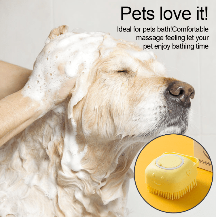 gentle silicone pet brush for dogs and cats massages and cleans with built in shower gel dispenser details 2