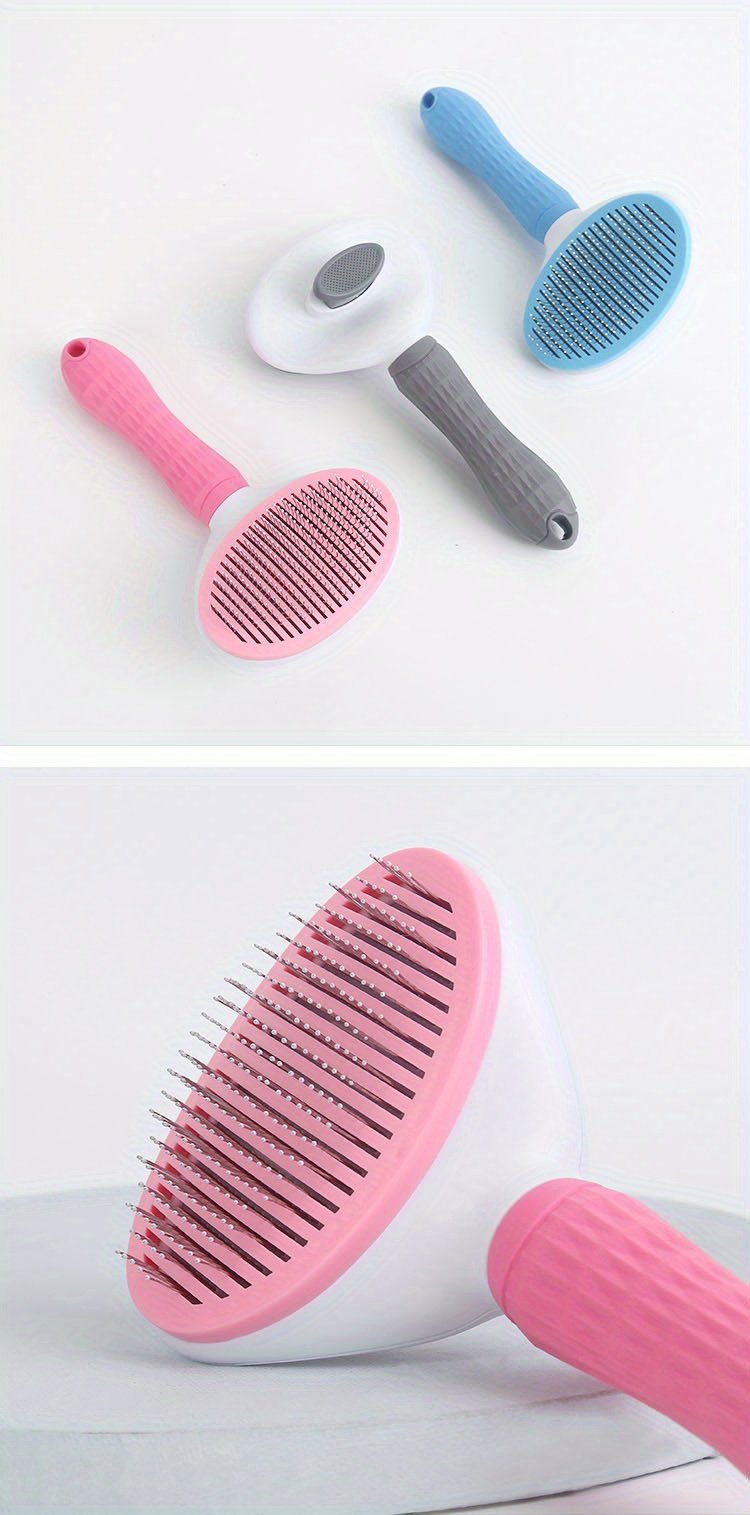 one click pet hair removal comb for effortless grooming of dogs and cats float hair removal slicker brush with automatic functionality details 4