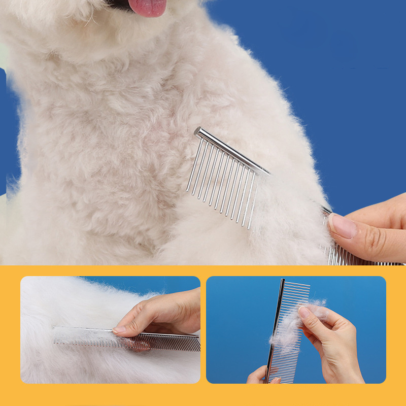 dog hair removal comb stainless steel pet grooming combs gently removes loose knotted hair dogs cats cleaning beauty comb details 1